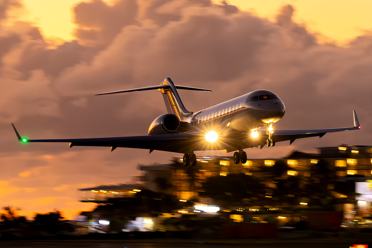 Private jet at sunset — luxury air charter services worldwide